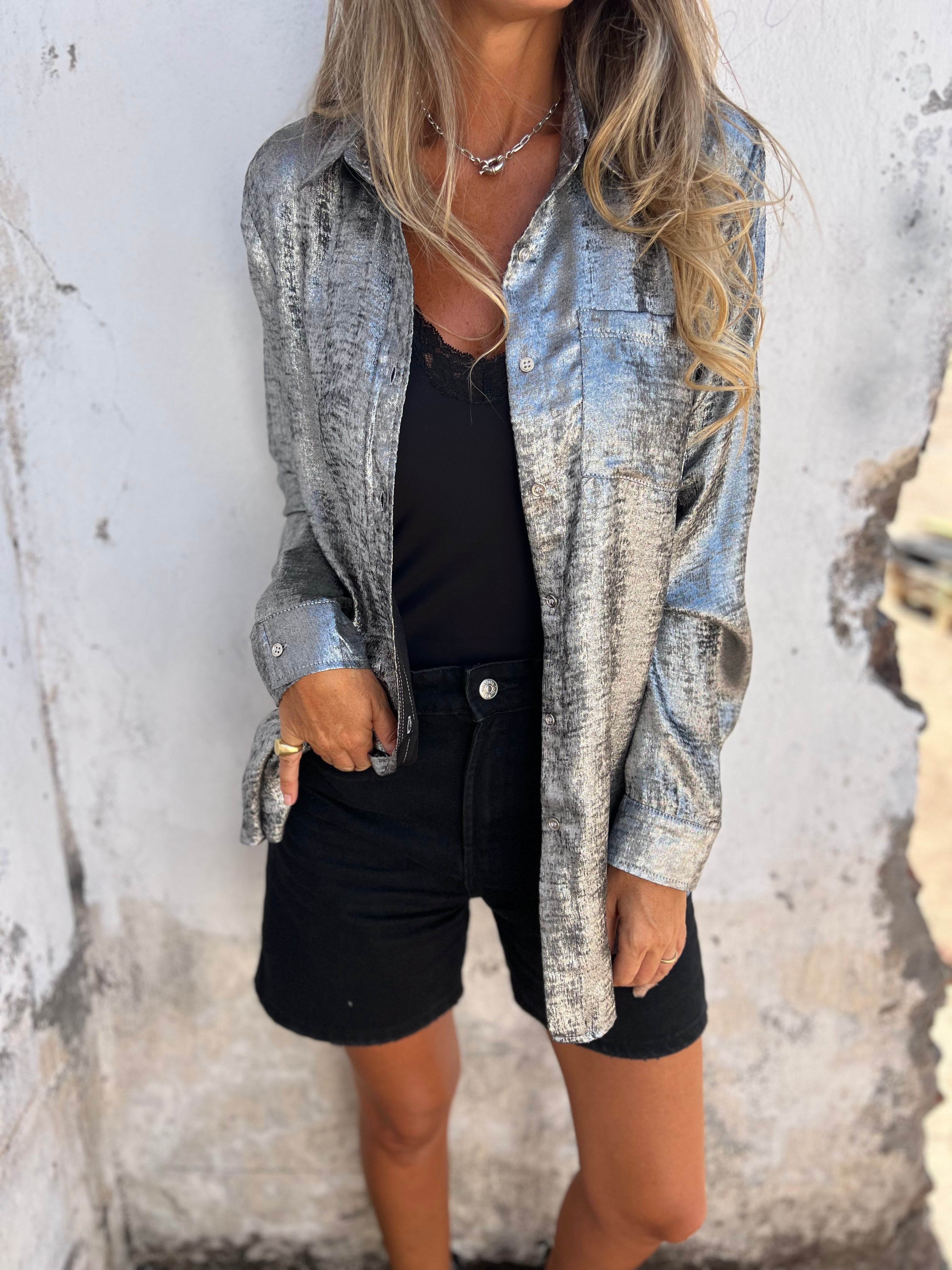 Blusa metalizada fiesta gris acero