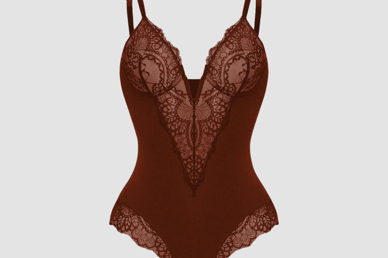 Deep V-Neck Lace Shapewear Bodysuit